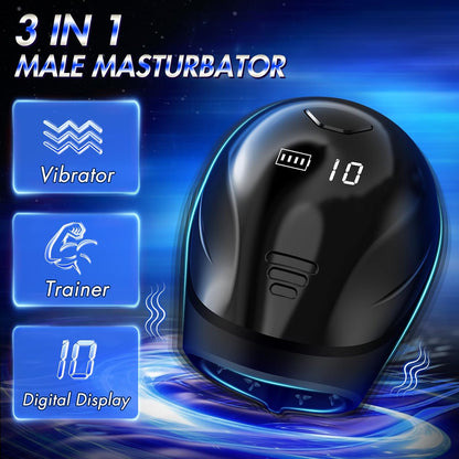 3 In 1 Masturbator Penis Training Stroker with LCD Display & 10 Vibrating Modes