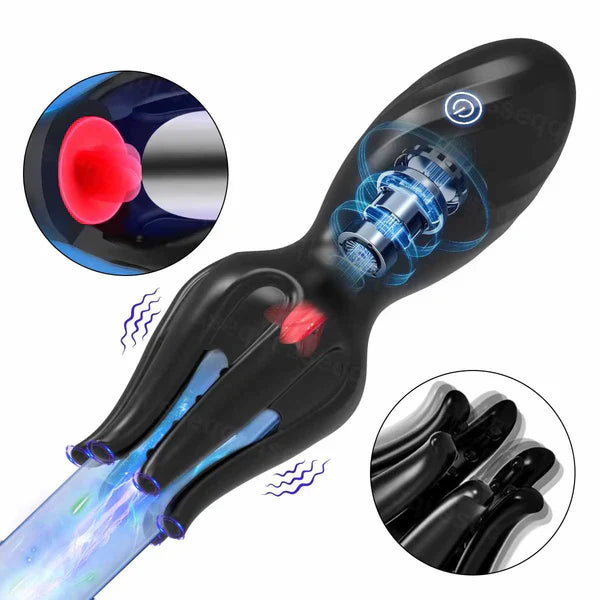 Octopus Tentacle Penis Trainer Vibrator Glans Stimulator with 10 Vibration & Tongue Modes