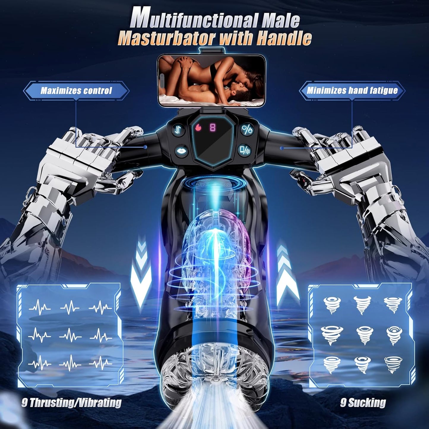 Automatic Masturbator Penis Pump Blowjob with 9 Thrusting/Sucking/Vibrating Heating