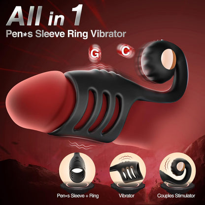 All-in-One 360° Wrapped Penis Sleeve Cock Ring with 10 Vibrations