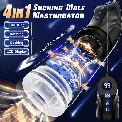LCD Display Automatic Masturbator Penis Pump with 9 Thrusting & Rotating & Suction