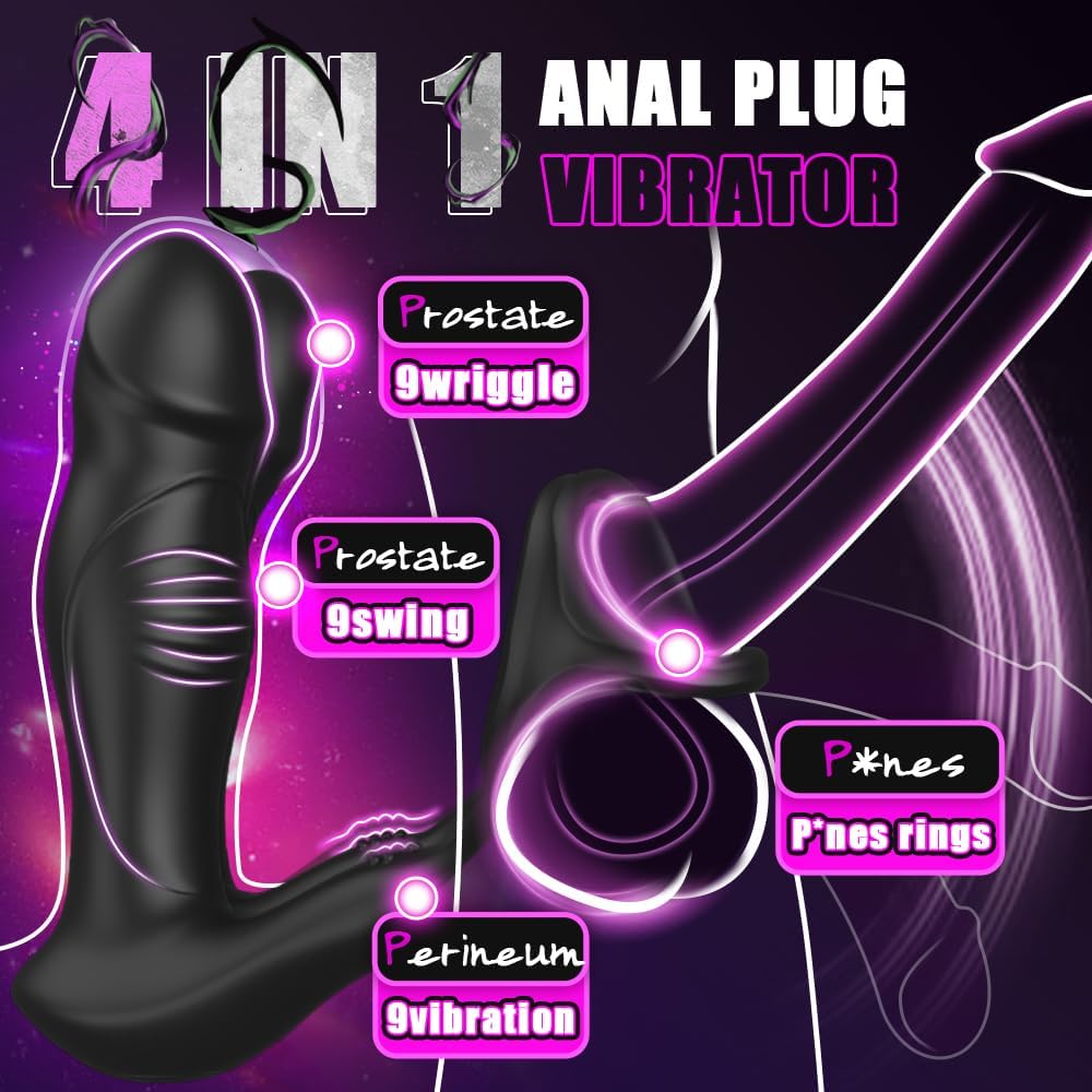 9 Swing Thrusting & Vibrating Remote Control Wiggling Anal Vibrator Prostate Massager with Cock Ring