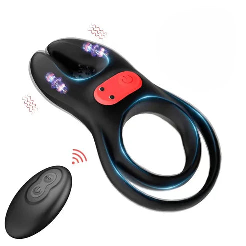 Double Cock Ring Penis Trainer Vibrator Stimulator with 10 Vibration Modes