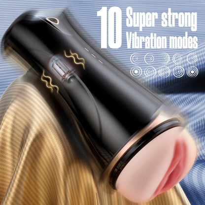 3D Realistic Automatic Male Masturbator Cup Pussy Pocket with 10 Vibration Modes