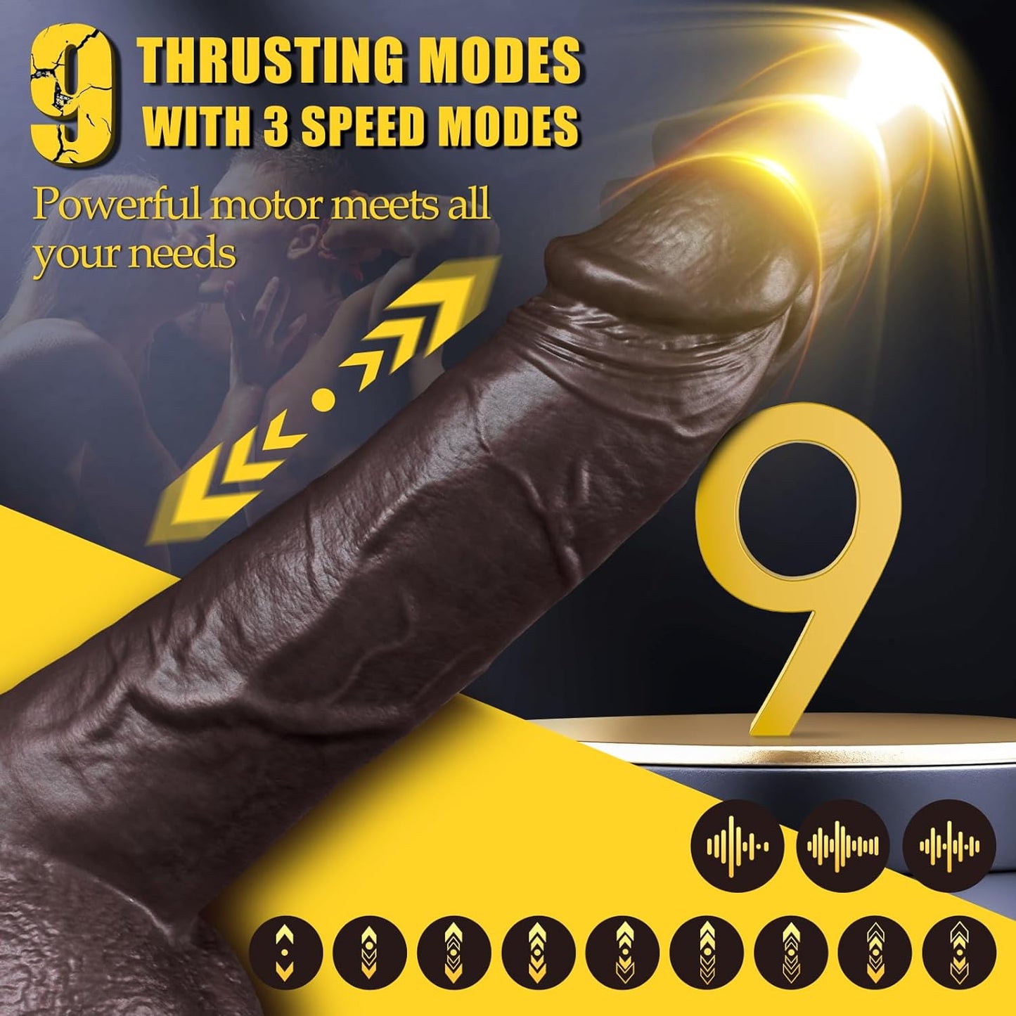 Black Realistic Thrusting Dildo with 9 Thrusting & Vibrating Modes