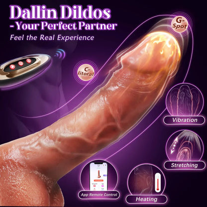 App-control Realistic Big Dildo with Heating & Vibrating & Stretching Modes