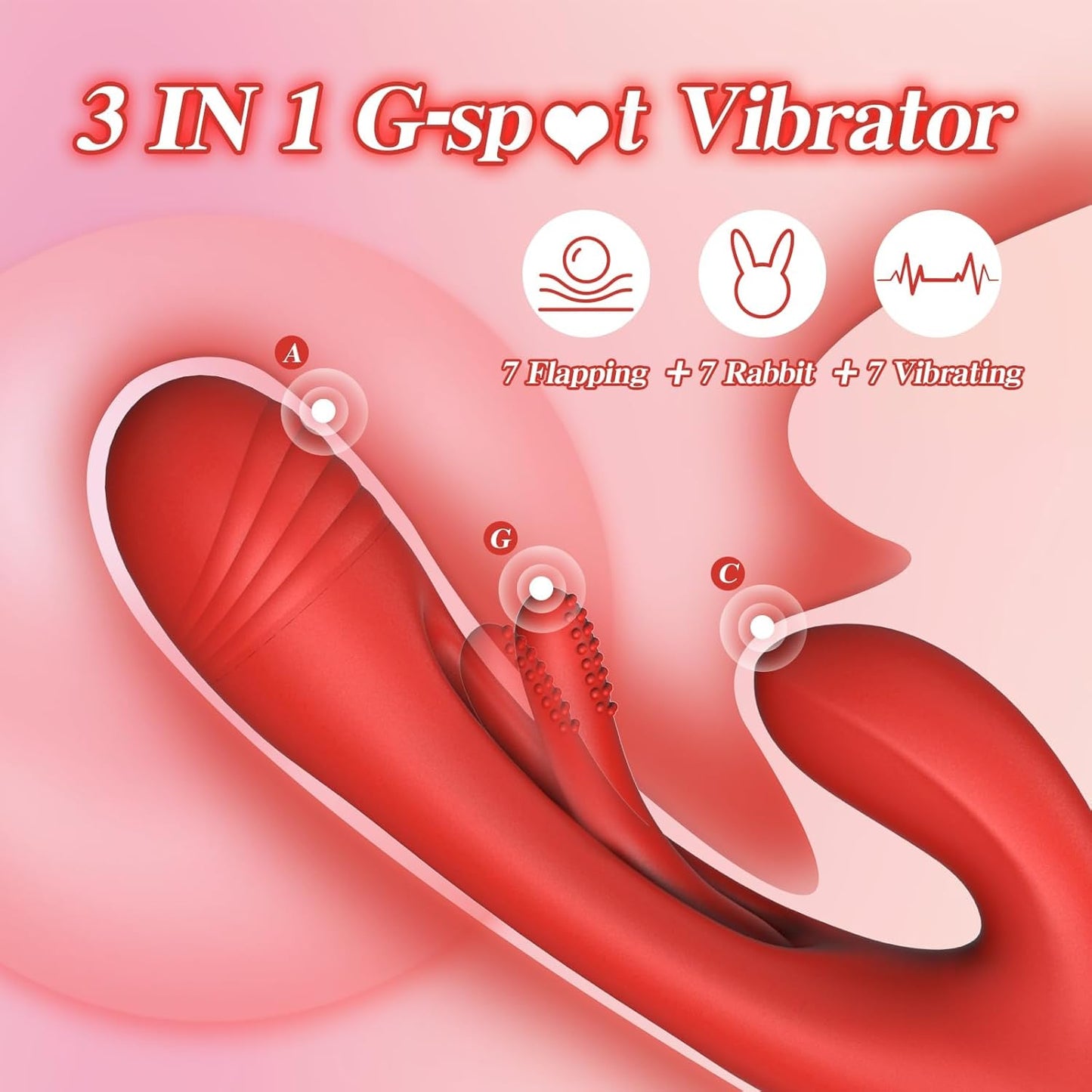 3 IN 1 Rabbit G-spot Vibrator Stimulator with 7 Vibration & Flutter Modes