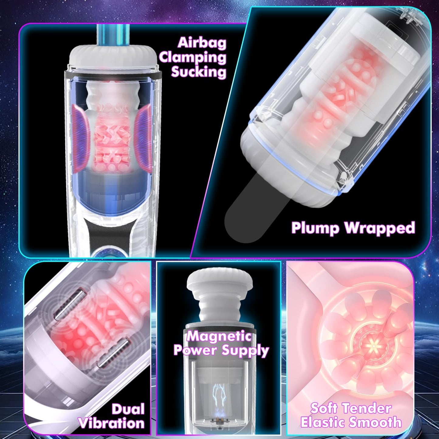 360° Wraparound-Airbags Automatic Masturbator with 7 Thrusting & Suction & Squeeze Modes