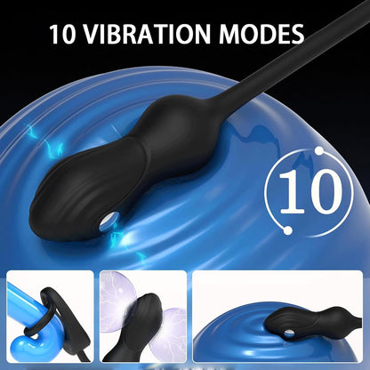 E-stim Anal Vibrator Cock Ring Prostate Massager with 10 Vibration & 3 Shock Modes