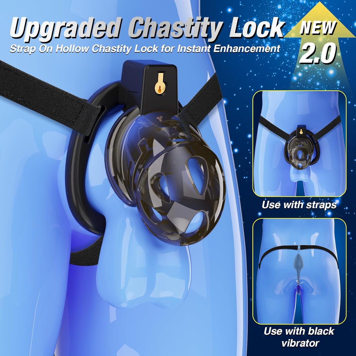 App-controlled Chastity Cage Strap Penis Trainer Sleeve with 6 Sizes Rings