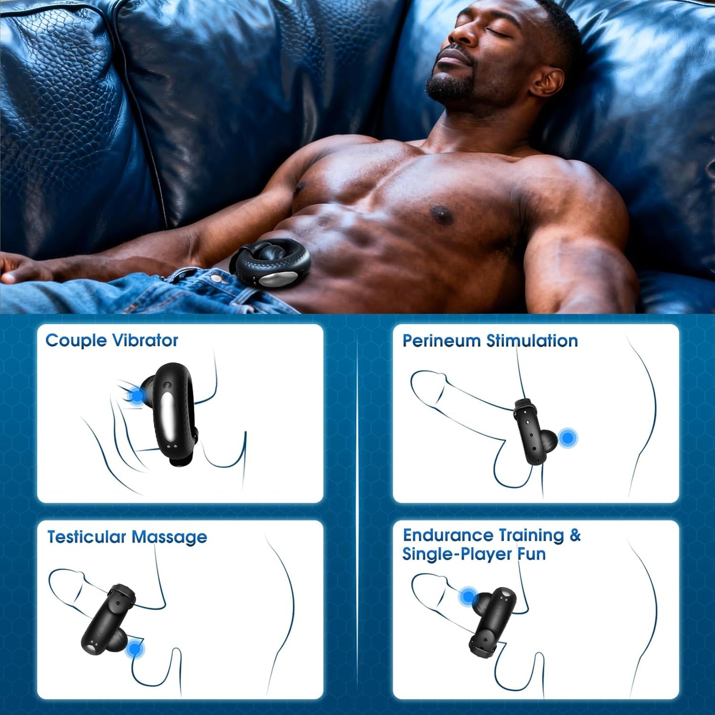 Adjustable Penis Trainer Vibrator Cock Ring Stimulator with 10 Vibration Modes