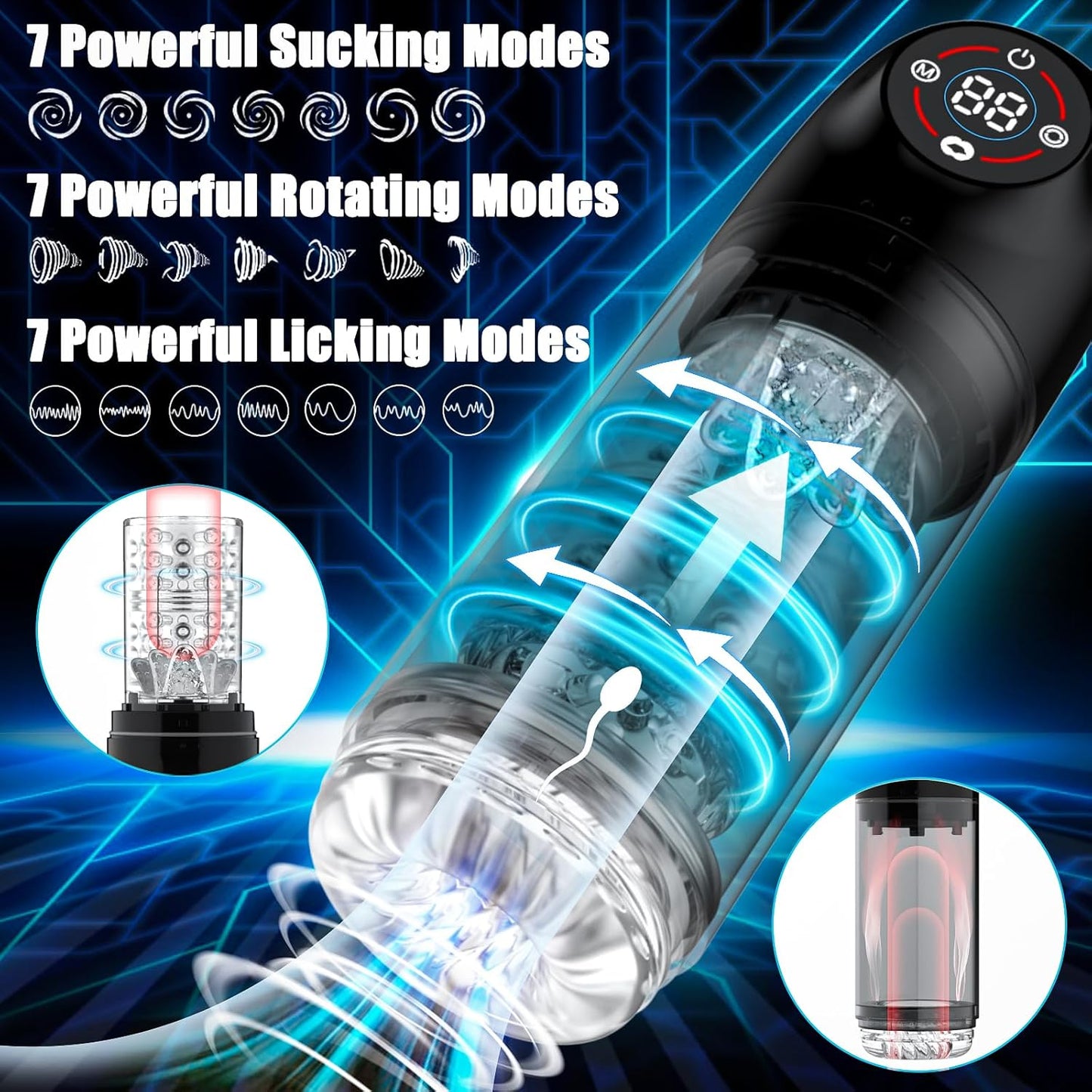 Automatic Masturbator Penis Pump Enlargers with 6s Vacuum Pump & 7 Rotating Sucking Licking