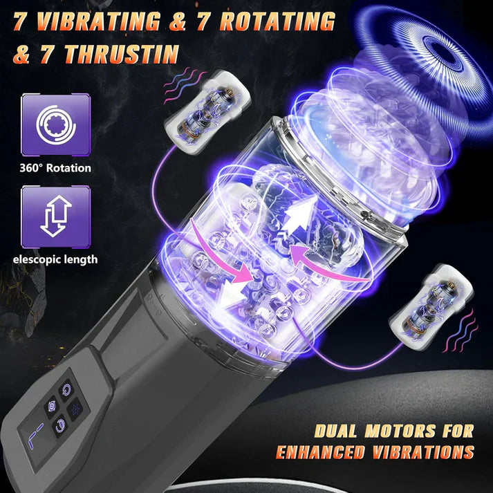 Automatic Masturbator Penis Trainer Stroker with 7 Vibrating & Rotating & Thrusting & Licking Modes