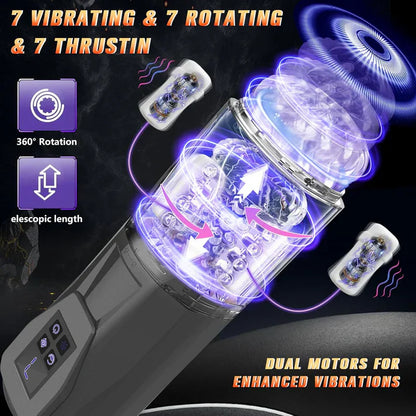 Automatic Masturbator Penis Trainer Stroker with 7 Vibrating & Rotating & Thrusting & Licking Modes