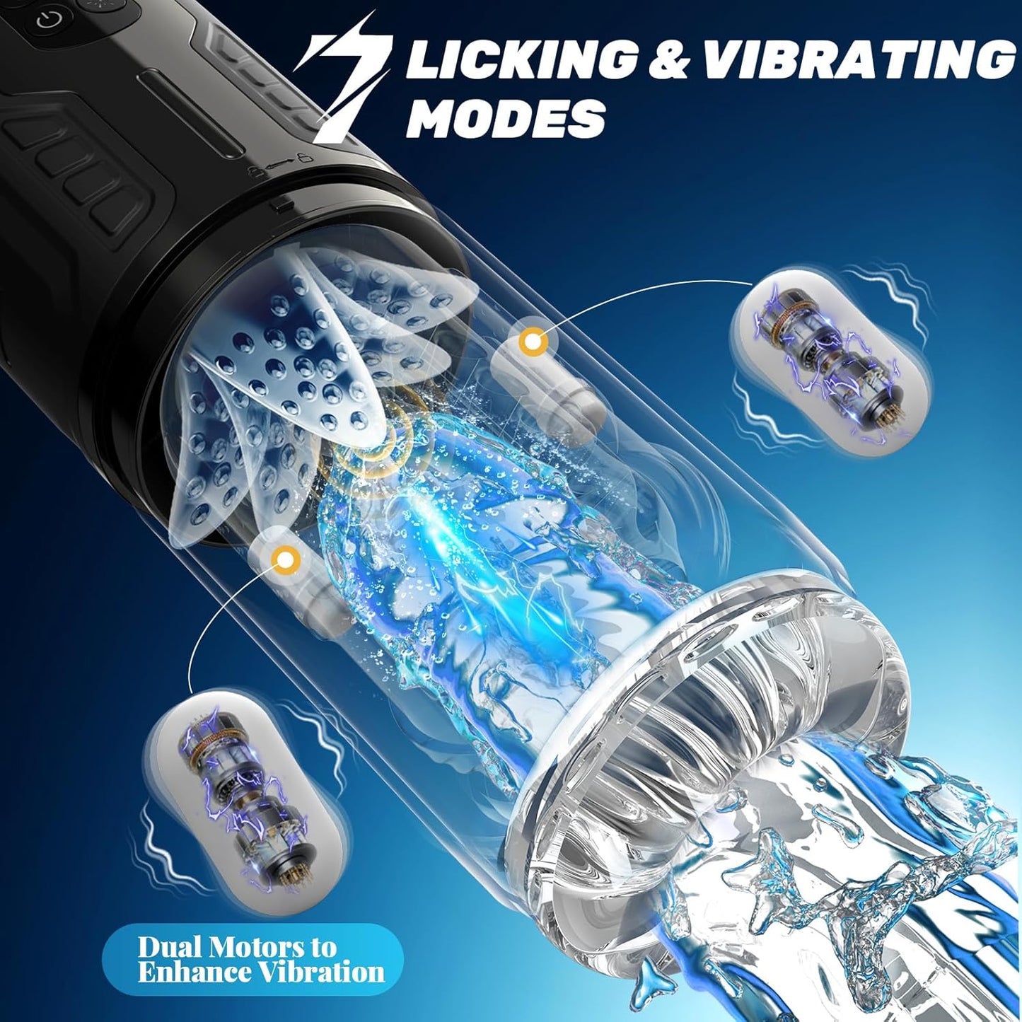 LCD Display Automatic Masturbator Penis Pump with 7 Licking Vibrating Rotating Thrusting