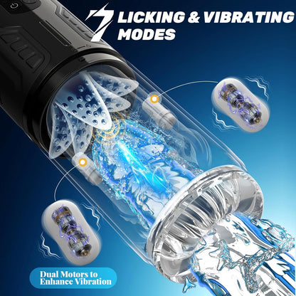 LCD Display Automatic Masturbator Penis Pump with 7 Licking Vibrating Rotating Thrusting