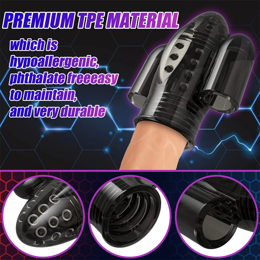 Glans Vibrator Penis Trainer Delay Lasting Massager with 2 Motors & 10 Vibrations
