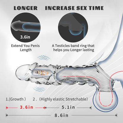 Extension d'anneau pénien transparent de 3,6 pouces avec anneau pénien vibrateur 