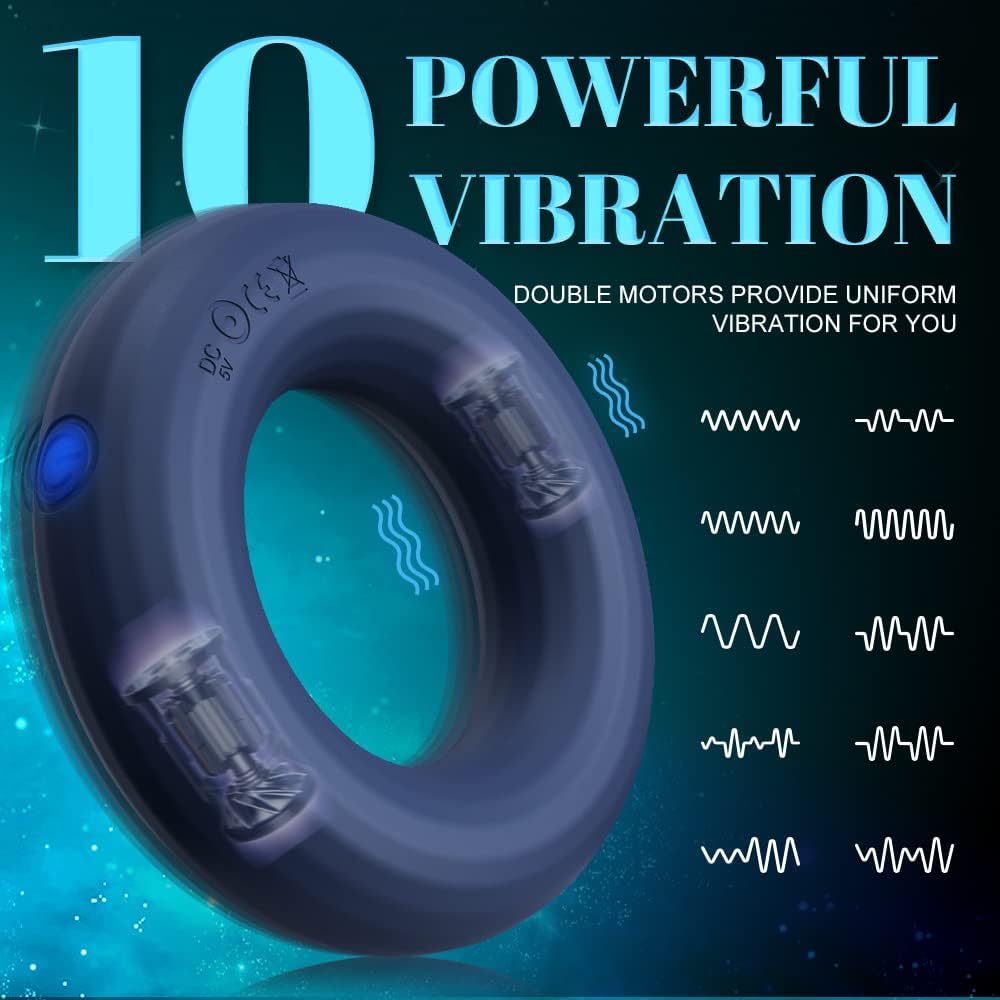 Uniqe O-Shape Multi-functional Double Motors Cock Ring with 10 Vibration Modes