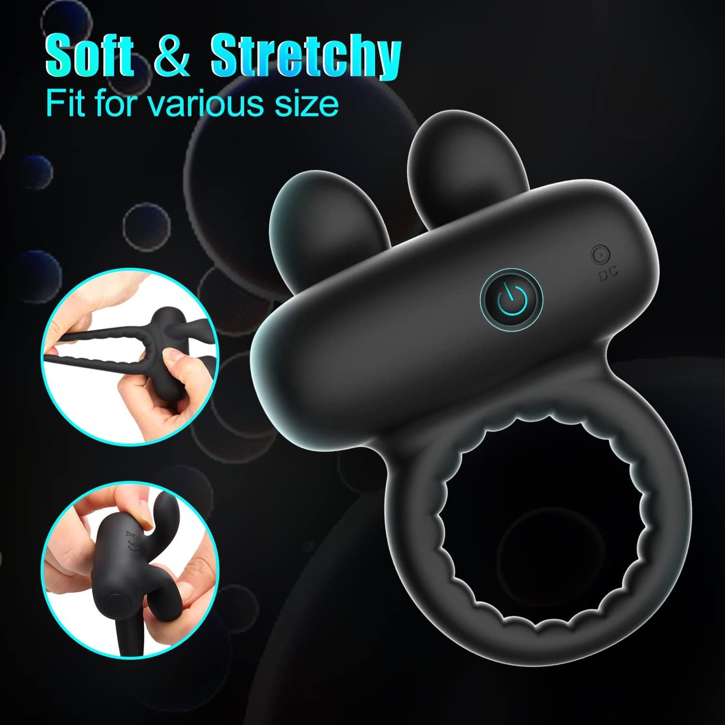 Remote Control & Adjustable 10 Vibrations Penis Ring with Bunny Ears