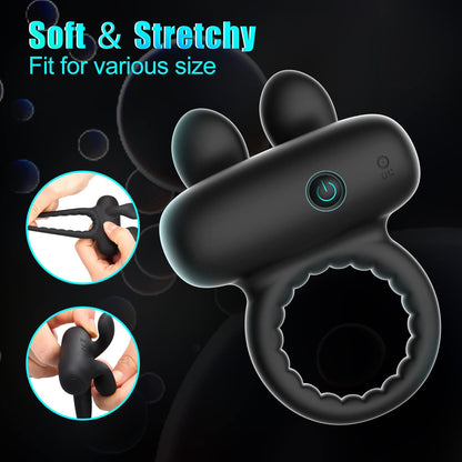 Remote Control & Adjustable 10 Vibrations Penis Ring with Bunny Ears