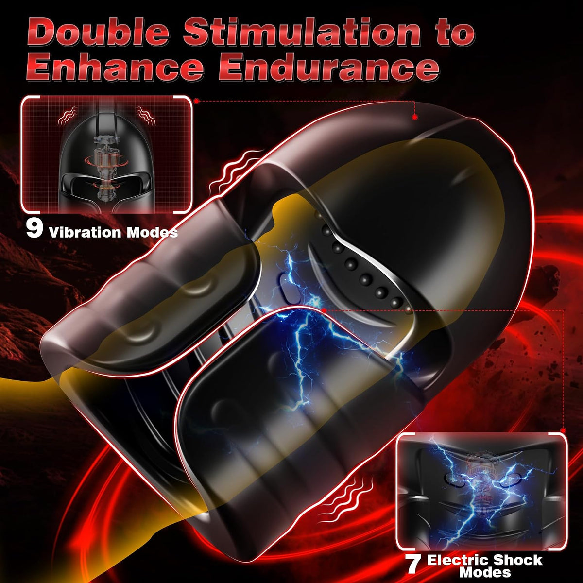E-stim Glans Vibrator Penis Trainer Stimulator with 12 Vibration & 7 Electric Shock Modes