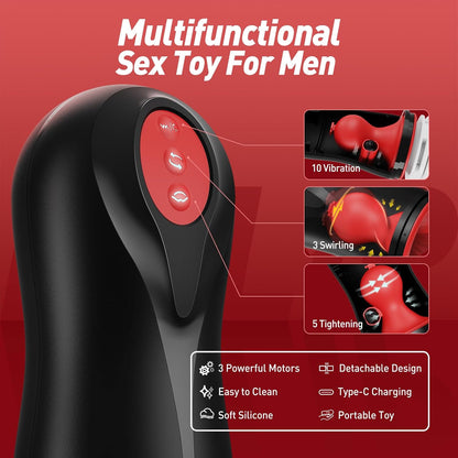 Automatic Masturbator Blowjob Stroker with 3 Swirling 5 Tightening 10 Vibration Modes