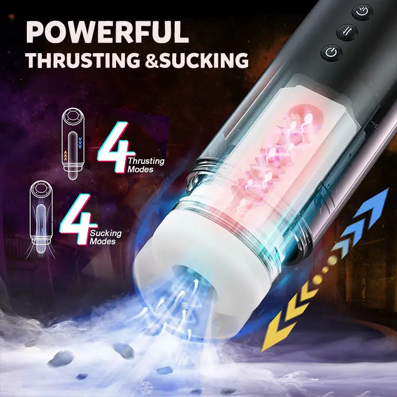 LED Display Automatic Masturbator Blowjob Machine with 4 Thrusting &4 Sucking &10 Vibrating Modes