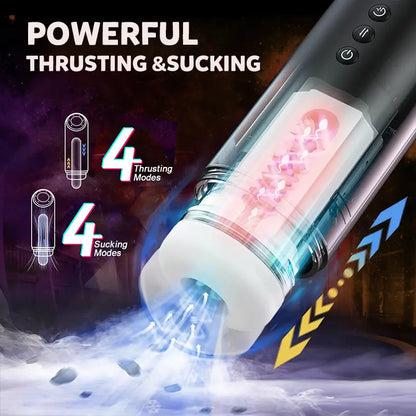 LED Display Automatic Masturbator Blowjob Machine with 4 Thrusting &4 Sucking &10 Vibrating Modes