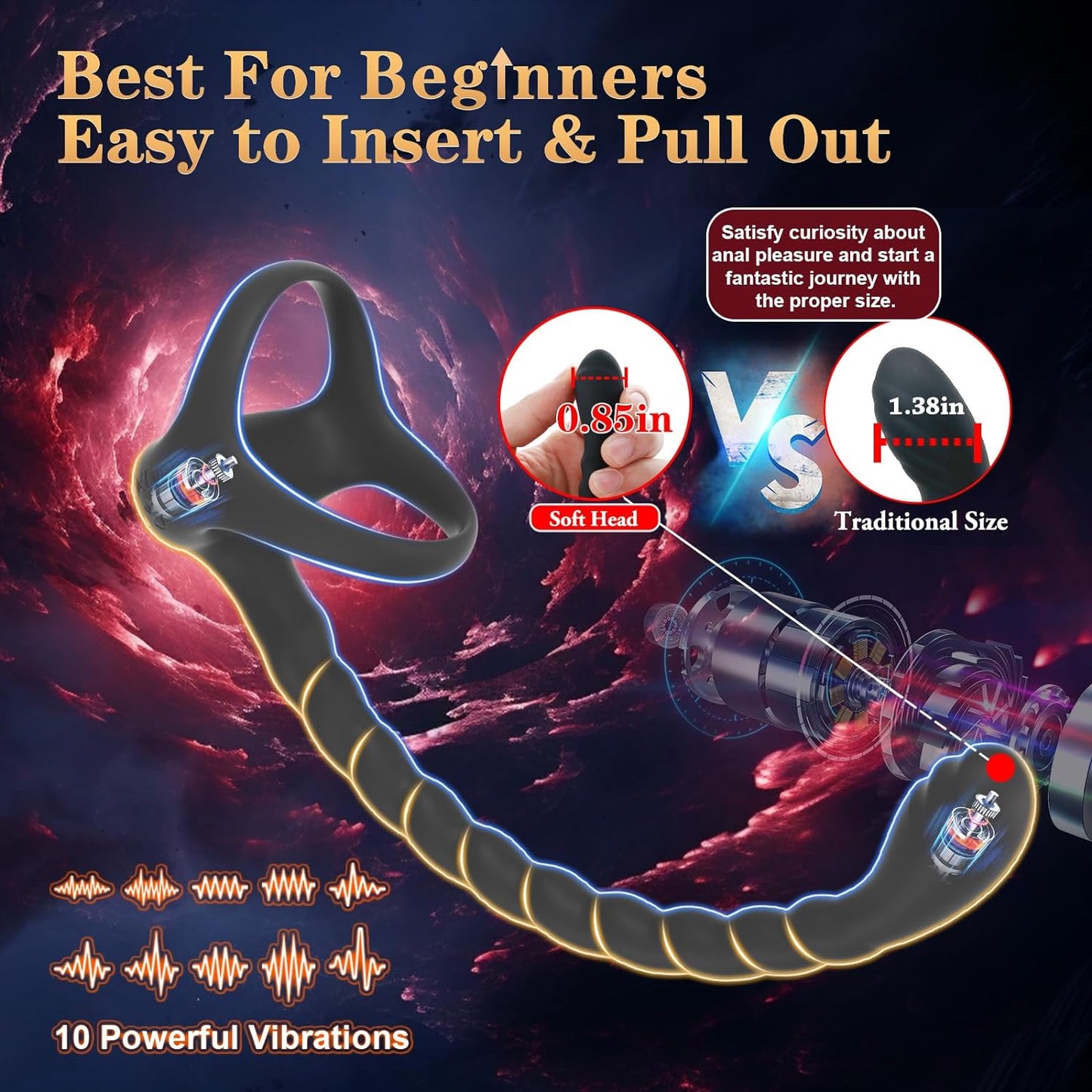 4 in 1 Prostate Massager Anal Toys with Vibrating Cock Ring Taint Stimulator