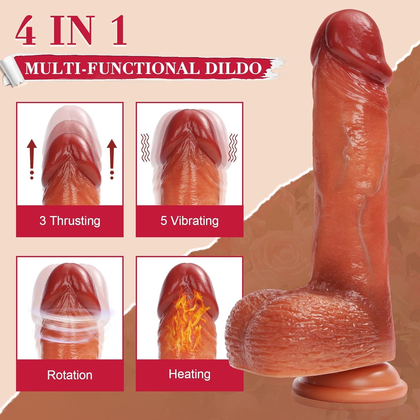 Ultra Vivid Realistic Dildo with 3 Thrusting 5 Vibration Modes