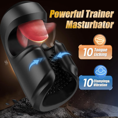 Electric Penis Trainer Glans Vibrator Masturbator with 10 Licking & 10 Stroking Modes