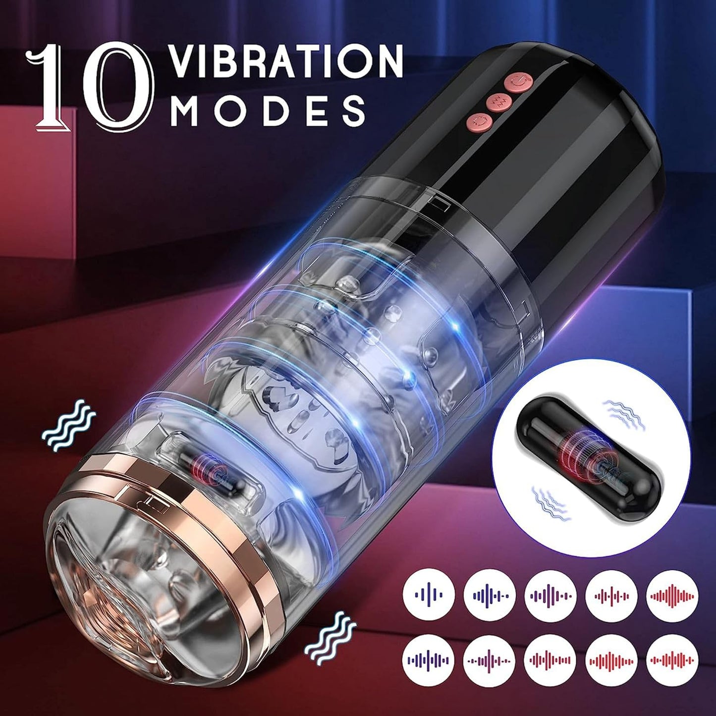 Automatic Masturbator Stroker with 5 Telescopic &  Rotation & 10 Vibration Modes