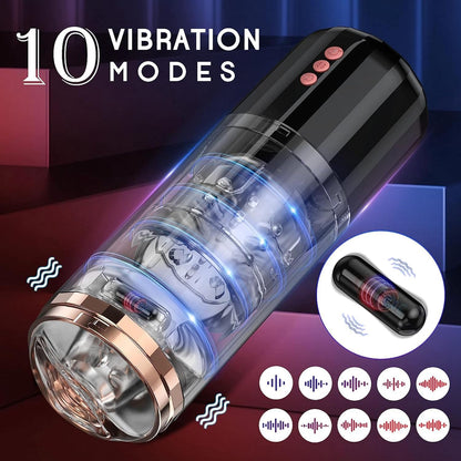 Automatic Masturbator Stroker with 5 Telescopic &  Rotation & 10 Vibration Modes