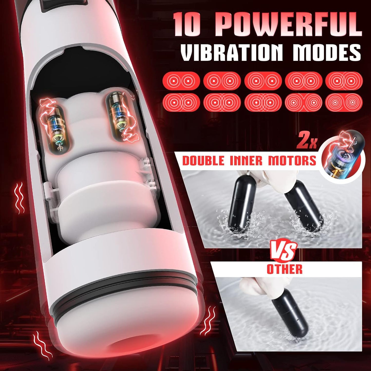 Masturbateur masculin automatique Stroker 3D avec écran LCD avec 10 vibrations et 8 poussées 