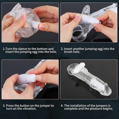 Reusable Penis Sleeve Extender Cock Ring with Multiple Vibration Modes