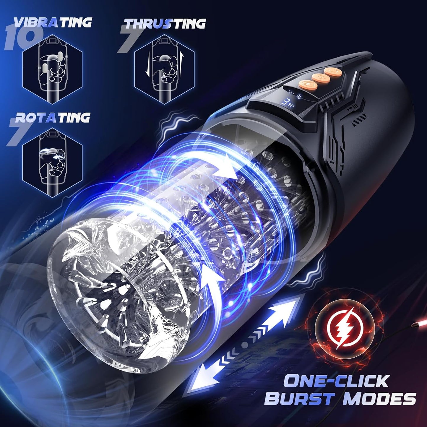 4 in 1 Automatic Masturbator Stroker with 7 Rotating & Thrusting & 10 Vibrating Modes