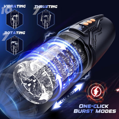4 in 1 Automatic Masturbator Stroker with 7 Rotating & Thrusting & 10 Vibrating Modes