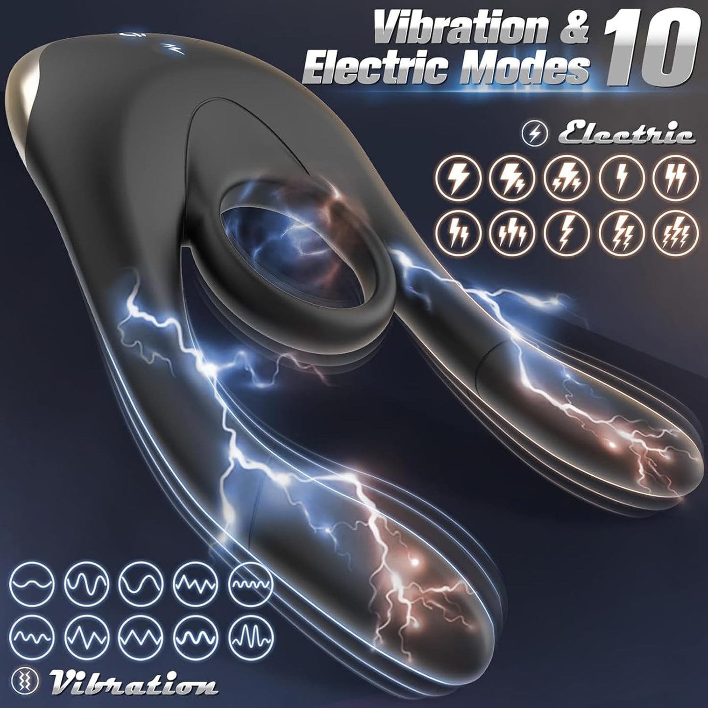 E-stim Cock Ring Penis Trainer Vibrator Masturbator with 10 Vibrations & 10 Electric shocks