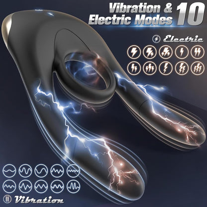 E-stim Cock Ring Penis Trainer Vibrator Masturbator with 10 Vibrations & 10 Electric shocks
