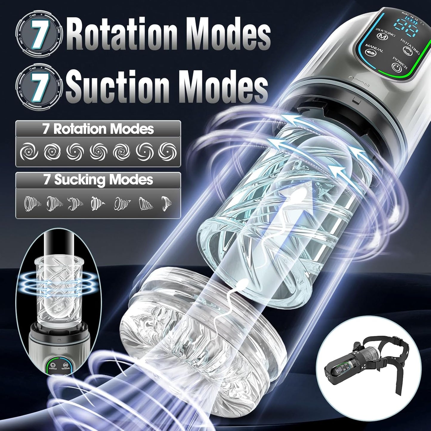 LED Display Automatic Male Masturbator Penis Pump with 7 Sucking & Rotating & Licking Modes