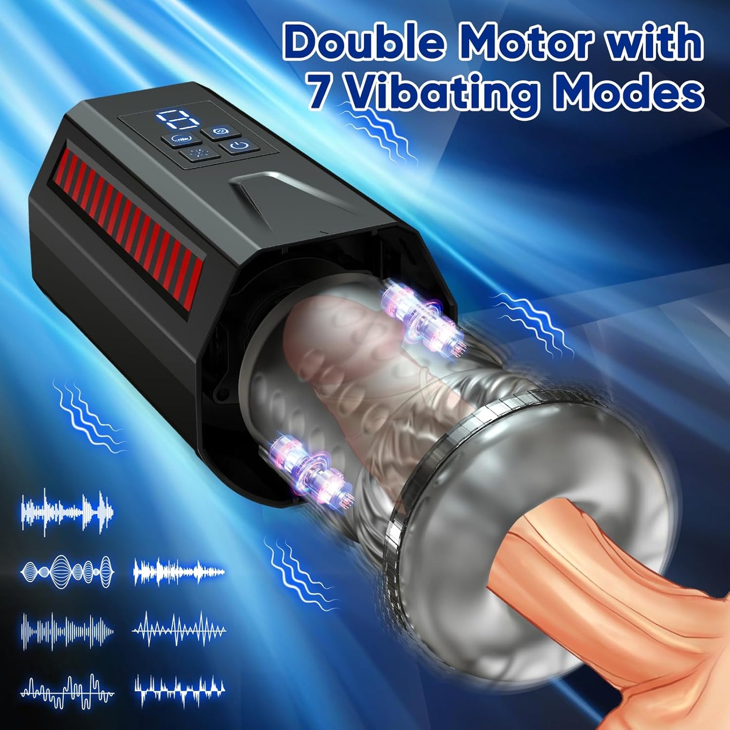 LCD Display Automatic Masturbator Stroker with 7 Vibrating & 7 Thrusting Modes