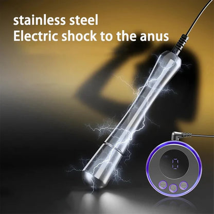 Metal Electric Shock Butt Plug Anal Toy with 9 Modes and 15 Levels of Intensity