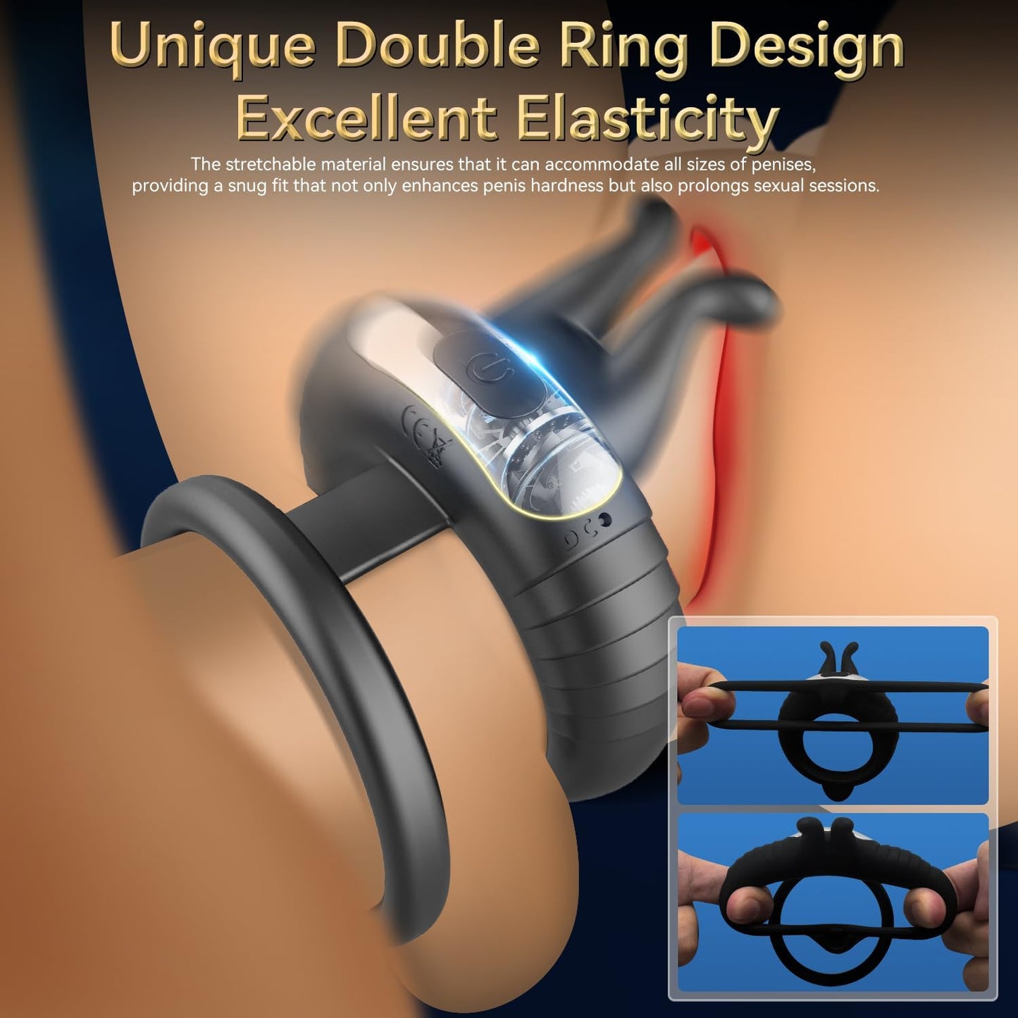 Unique Double Ring Cock Ring Remote Control Vibrators with 10 Vibration Modes