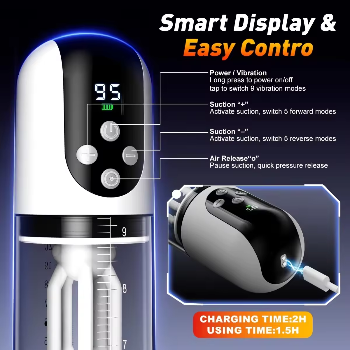 3 IN 1 Dick Enlarger Penis Pump Masturbator Glans Trainer with 5 Suction & 9 Vibration