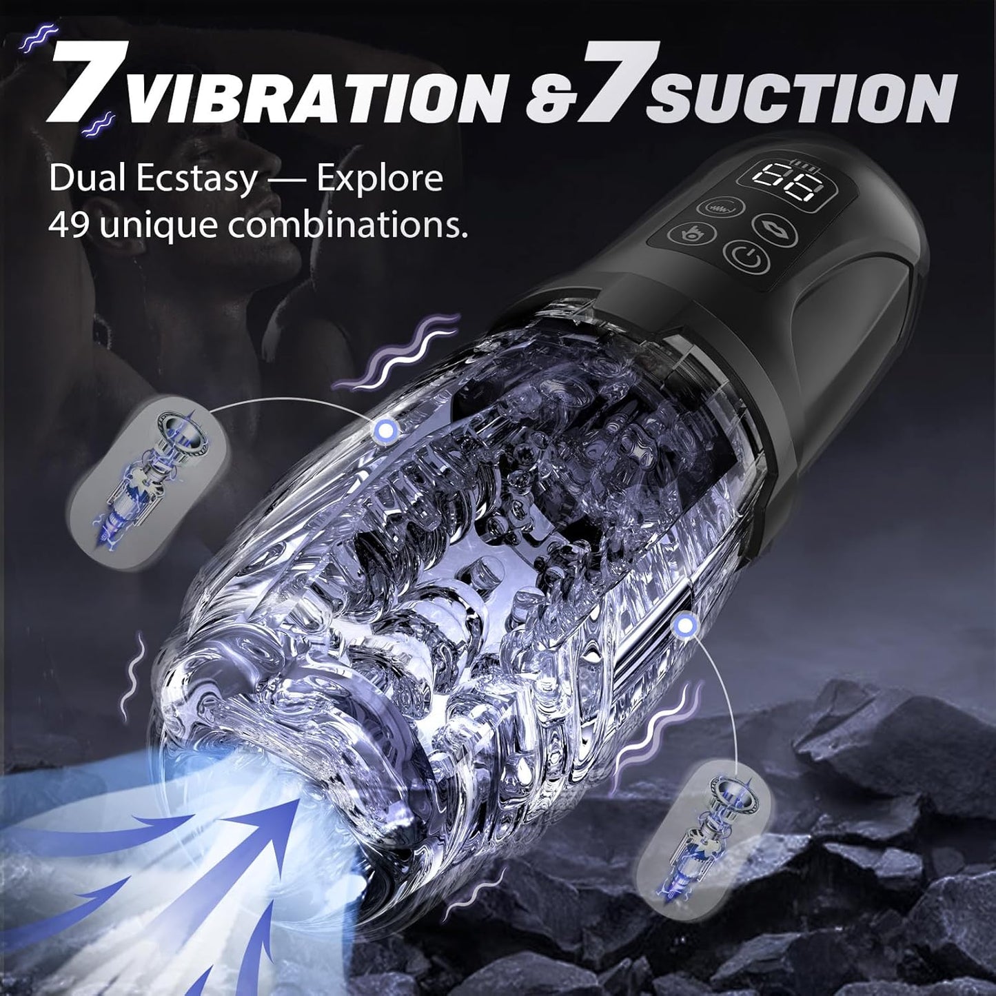 Squeezable Penis Trainer Stroker Pocket Pussy with 7 Vibrating & 7 Sucking Modes