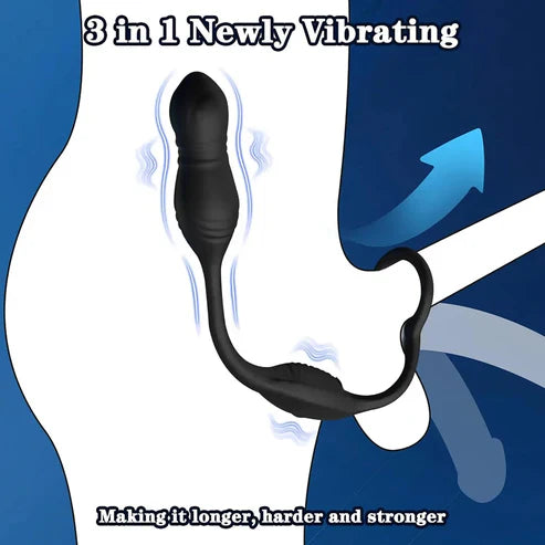 Anal Vibrator Prostate Stimulator Penis Ring with 10 Vibration & 3 Telescopic Modes