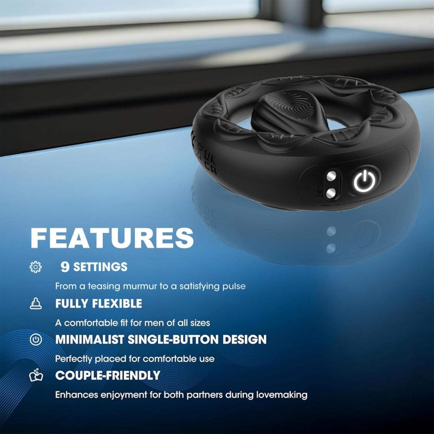 APP Pleasure Cock Ring Penis Vibrator Testicle Stimulator with 9 Vibration Modes