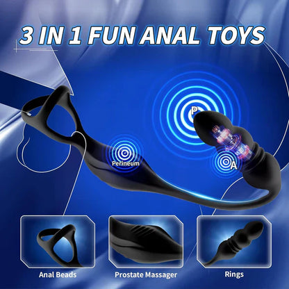 3 in 1 Anal Vibrator Prostate Massage Butt Plug with 9 Vibrating & Thrusting  Modes