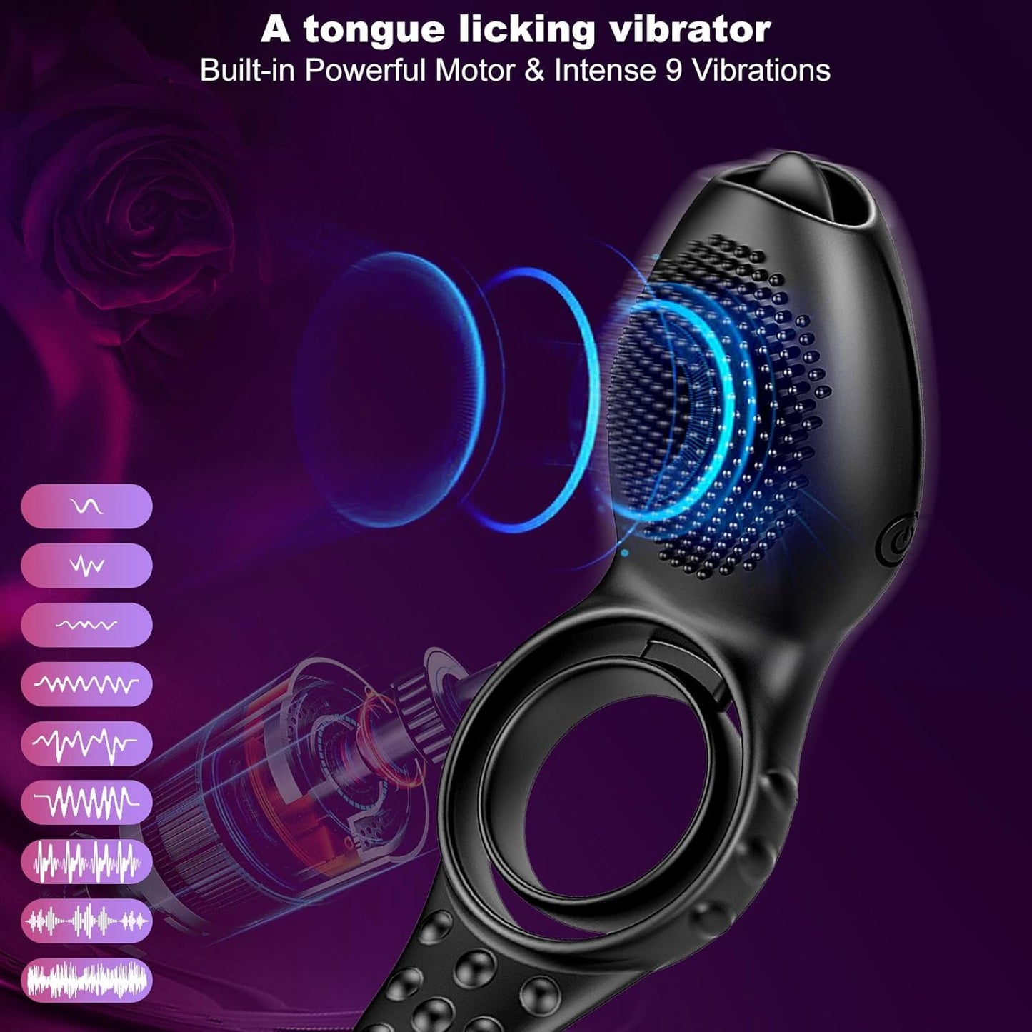 Testicle Penis Ring Vibrator Glans Massager with 9 Vibrations Modes